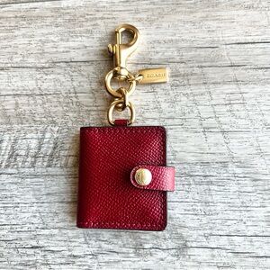 Coach Red Leather Photo Album Bag Charm with Gold Accents Key Charm